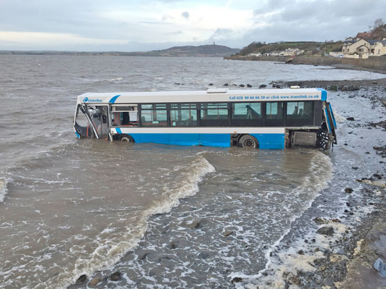 This Ulsterbus crashed through a wall on Portaferry Road