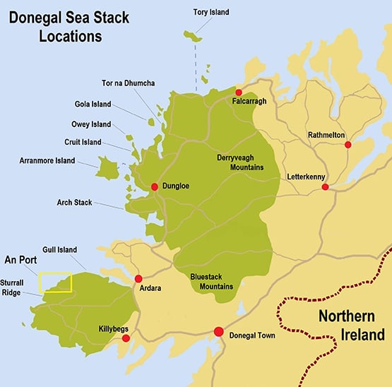 donegal sea stacks map