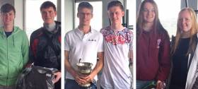RS200 winners at Greystones Sailing Club: Pictured (centre) are Rs 200 Southern Champions - Frank and Son Kevin O&#039;Rourke, (left) RS 200 Junior champions, Mike O&#039;Dea and Sean Hynes and  third overall, CAYC&#039;s Jocelyn Hill and Katie Kane