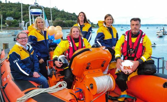 Pictured from left are, Claire Morgan, Crosshaven RNLI shore crew and Maryborough Lunch Fundraising Committee, Avril O’Brien, Maryborough Lunch Fundraising Committee, Molly Murphy, Crosshaven RNLI crew member, Ruth McSweeney, Maryborough Lunch Fundraising Committee, Mary Creedon RNLI Community Fundraising Manager and James Fegan, Crosshaven RNLI crew member