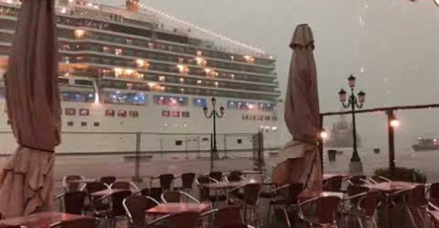 Climate protest activists target the Venice Film Festival, Italy, citing large cruiseships (for example above in July) damage the environment 