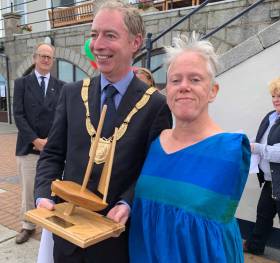 Dun Laoghaire Rathdown Cathaoirleach Shay Brennan presents the &#039;Spirit of Sailability&#039; trophy to Mary Duffy for her &#039;determination and sportsmanship competing solo in very challenging conditions&#039;