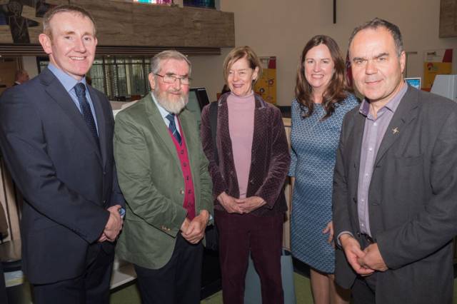 Brian O’Gorman, Kildare County Council; guest visitor, John Dudeney; The Hon. Alexandra Shackleton, grand daughter of Ernest Shackleton; Aine Mangan, CEO Kildare Fáilte; and Kevin Kenny, Shackleton Autumn School Committee pictured in Athy Library at the Council's Welcome Reception for visitors to the 2018 Shackleton Autumn School