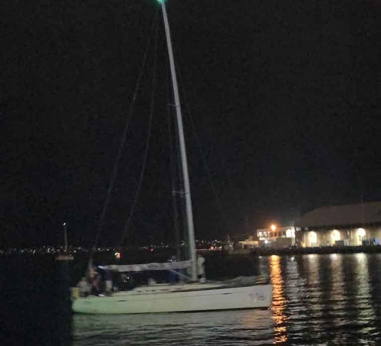 HYC Breakthrough on her way to the dock in Hobart after finishing the 75th Sydney-Hobart Race before midnight