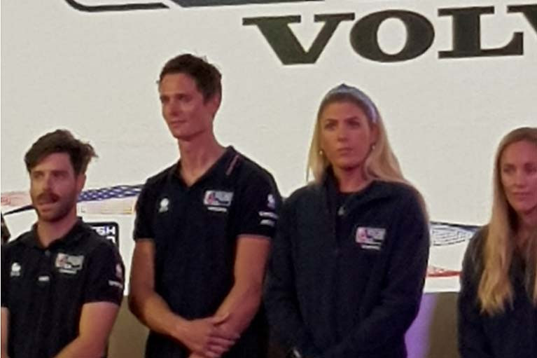 Dun Laoghaire's Saskia Tidey (second from right) on stage at the RYA Dinghy Show with fellow GB team mates at Crystal Palace