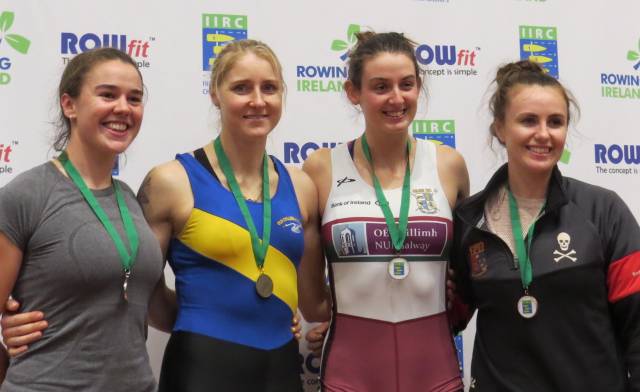 Aileen Crowley, Sanita Puspure, Fiona Murtagh and Aifric Keogh, medal winners at the Indoor Championships. 