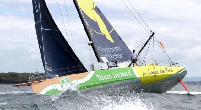 Enda O’Coineen sailing the boat on which he completed his Vendée Globe route