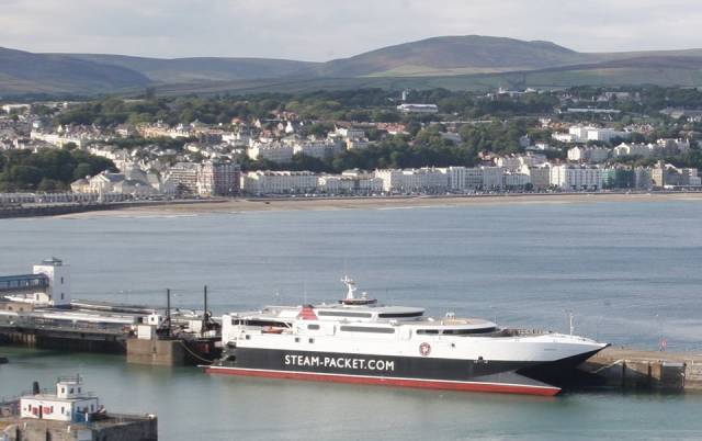 The Manx public have one week left (Sun. 7th Oct.) in responding on consultation of future Island ferry services. Above: Afloat adds is the IOM Steam-Packet's fastferry Manannan docked in Douglas Harbour.