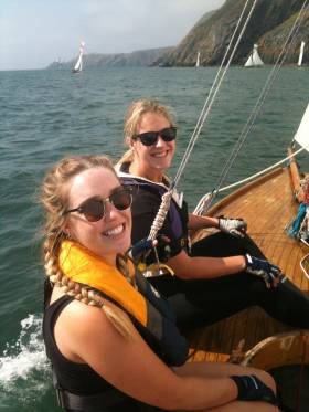The Baily Headland at the north side of Dublin Bay is often in the midst of rough water, but in high summer with the vintage Howth 17s having their annual race round to Clontarf Regatta, it&#039;s in a benign mood. This is Joanna Cawley and Holly O&#039;Doherty aboard Pauline in a race which was won by Isobel (Conor &amp; Brian Turvey)