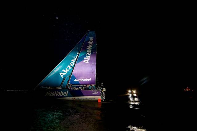 Team AkzoNobel arrive under cover of darkness in Itajaí earlier this morning
