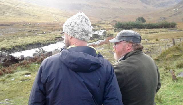 Dr Kyle Young on site with Dr Paddy Gargan of Inland Fisheries Ireland in the upper reaches of the National Salmonid Index Catchment at the River Erriff
