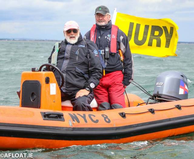 On the water jury - International Judge Gordon Davies (left) who is also chairman of the Protest Commitee and National Umpire Ailbe Millerick