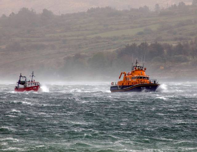 The lifeboat crew battled sea conditions reaching force nine to assist the vessel with a crew of two people onboard