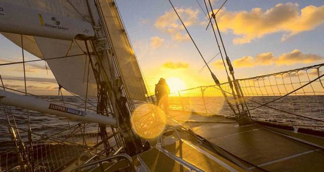 Dare To Lead soaks in the sunrise in the Southern Ocean