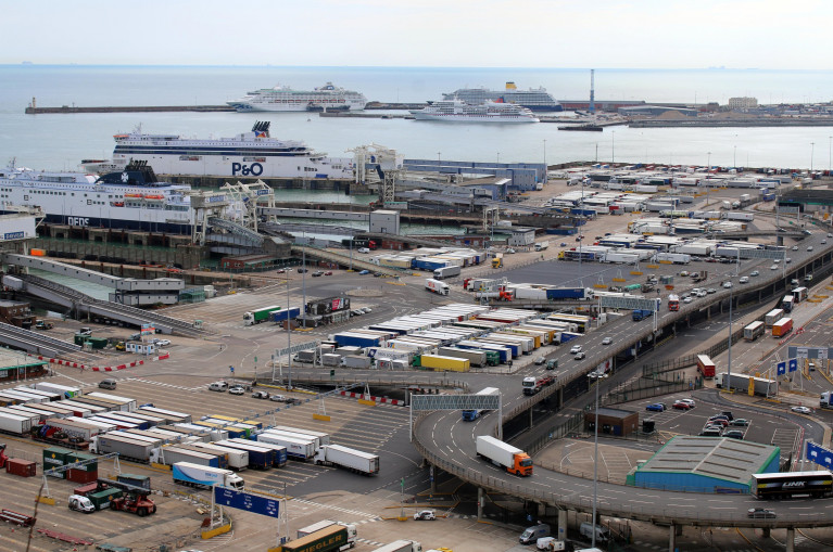 UK hauliers have been warned delays could be in place for at least three months. Above busy scene as trucks use the Port of Dover in Kent. AFLOAT also adds in this scene asides routine ferries serving Calais, France are in the background cruiseships berthed at the port's eastern docks.