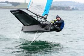 David Kenefick foiling at Royal Cork Yacht Club on Saturday