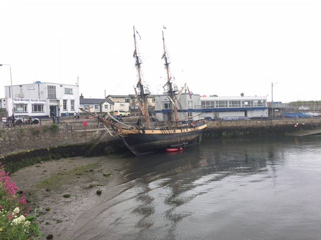 Almost tucked into the corner of the Old Harbour, the innermost within Dun Laoghaire Harbour was the tallship Phoenix that called in briefly for repairs to the brig's bottom timbers. The sight of such a vessel at this location was a surprise no doubt to onlookers and DART commuters alike. 