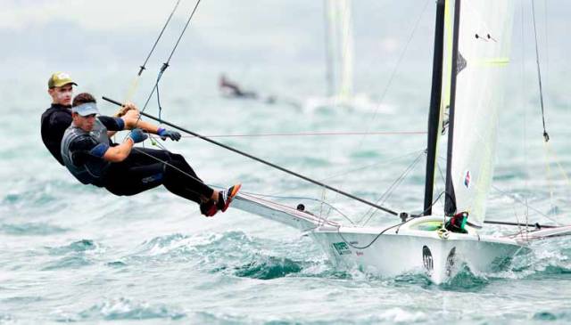 Robert Dickson (Howth YC) and Sean Waddilove (Skerries Sailing Club) in action in Auckland