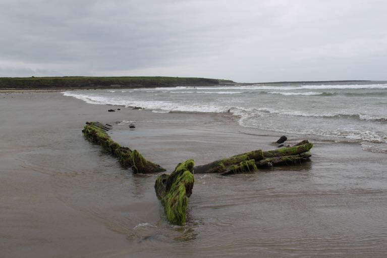 The remains of the large, wooden vessel on Streedagh Strand in Sligo,known locally as the ‘Butter Boat”, and now identified as a 1770 shipwreck named Greyhound which claimed 20 lives. One man - a Mr Williams ‘from Erris’ - was recorded as surviving the wrecking