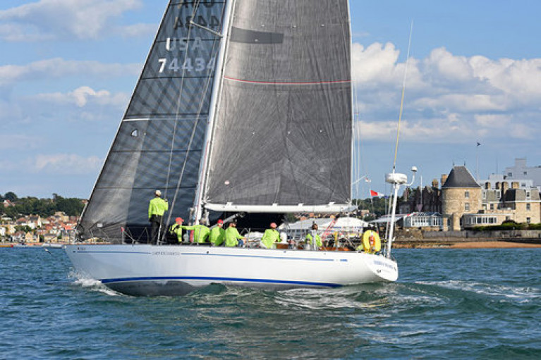 Racing certainty? The 1971-vintage S&amp;S 49 Hiro Maru (Hiro Nakajima) crossing the finish line at the Royal Yacht Squadron in Cowes to win Class 3 in the 2019 Transatlantic Race. Hiro Maru is currently the senior entry in the SSE Renewables Round Ireland Race 2020, and the favourite to be the first winner of the Maybird Mast Trophy for the oldest boat to complete the course, while also being well in the reckoning for other honours.