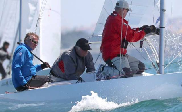 Martin Byrne’s Jaguar Sailing Team at the recent European Cup event in Cascais with Brian Matthews & Mark Pettit.