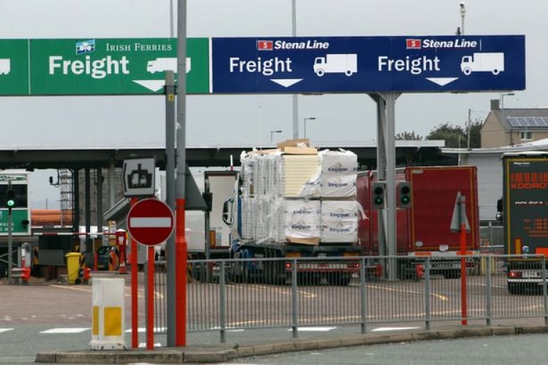 The Holyhead to Dublin route has been left out of a £17m support package for Stena Line, P&O and Seatruck to maintain “critical routes” between ports in the UK mainland with Northern Ireland. Above AFLOAT adds freight check-in booths at the north Wales port on Anglesey.
