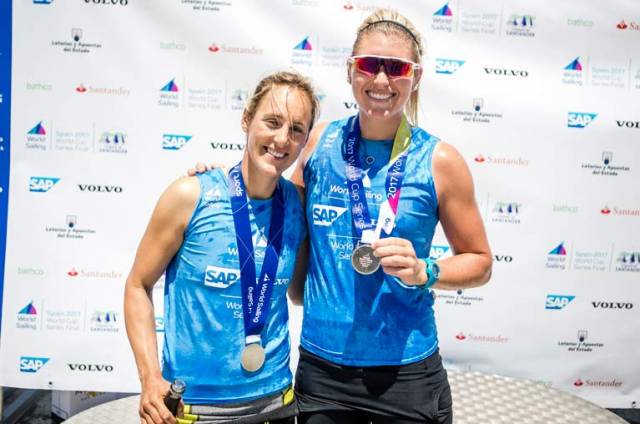 World Sailing Silver for  RIYC sailor Saskia Tidey (right) with new sailing partner Charlotte Dobson who are campaigning to represent Team GB in the 49erFX class in Tokyo