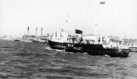 Former pilot station ship Edmund Gardner off Liverpool&#039;s old landing stage 1950s-60s. Tours of the vessel are part of the In Safe Hands Exhibition.