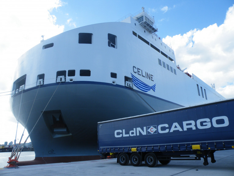 Shipping line CLdN says it has ‘contingencies’ for UK ‘landbridge’ delays in a hard Brexit. Above AFLOAT's photo taken in 2018 on the day of the naming ceremony of CLdN's ro-ro freight ferry MV Celine, the world's largest short-sea ro-ro of its type which runs out of Dublin Port. On the occasion Afloat took a visit to the bridge from where the following information was sourced in terms of capacity.  In total there is 7,972 lane freight metres, cars (all decks) 3,795 and a capacity for 503 trucks. Parked on Ocean Pier is a 'staged' truck trailer.
