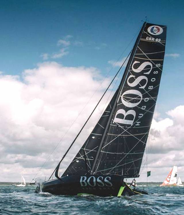 Hugo Boss at the start of the Fastnet Race on Sunday, little thinking they would have to beat every inch of the way to the Rock