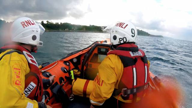 Larne RNLI’s crew launching their inshore lifeboat Terry