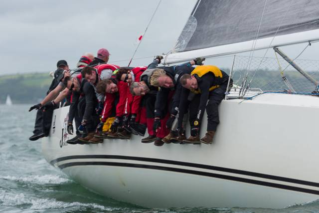 Hung out to dry? On the contrary, this is just expiring with laughter aboard Joker II as John Maybury’s J/109 powers along to a couple of wins on Day One of the ICRA Nats at Crosshaven
