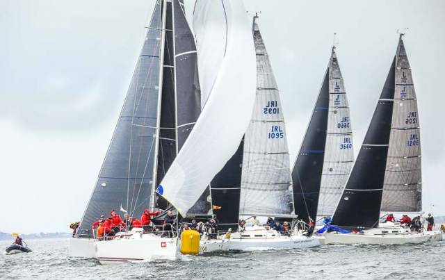 Class One action at the weather mark of the inaugural Wave Regatta at Howth in June