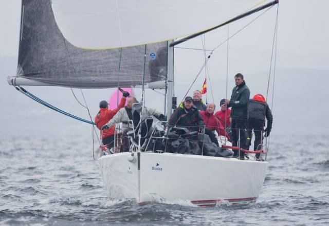 Pat Kelly's J109 class RC35 winner, Storm. The Rush Sailing Club yacht from County Dublin was using an innovative symmetric spinnaker as opposed to the standard asymmetric typically used by the J109 class