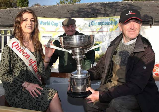 World Cup winner Bernard Kilkenny (right) with Queen of the Lakes, Kelli Murphy, and John Paddy Burke
