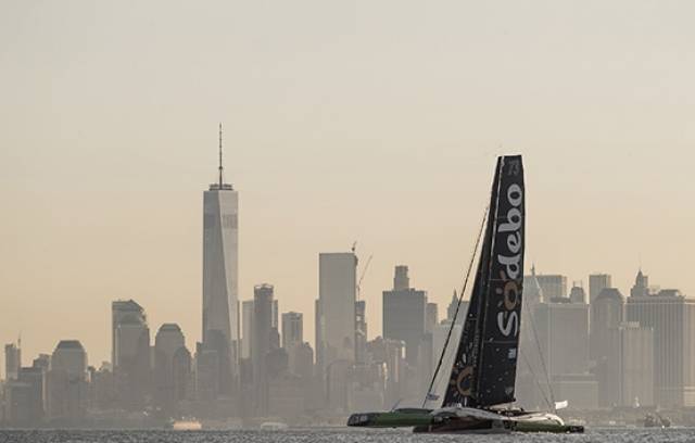 Coville’s giant multihull crossed the finish line off Sandy Hook at 09:02:02 BST, having travelled a total of 4,656 nautical miles