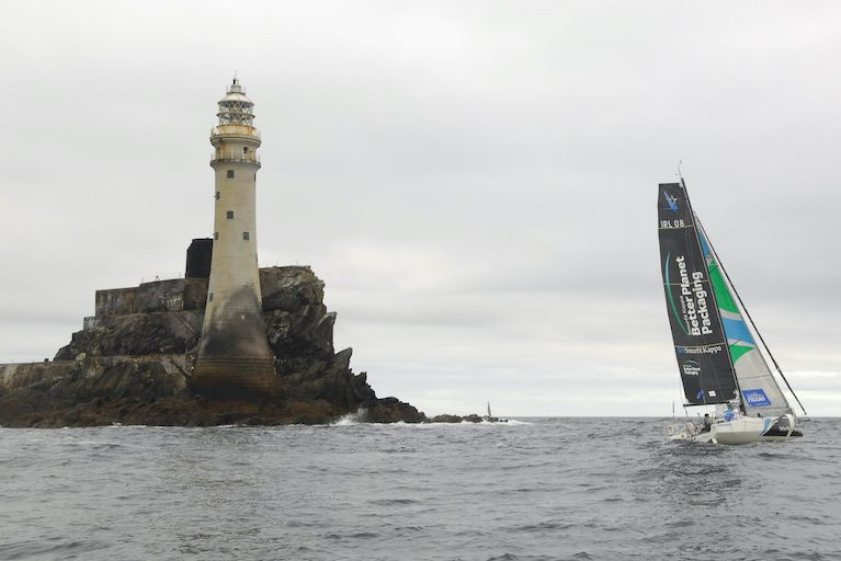 Ireland's Tom Dolan rounds the Fastnet Rock in tenth place in the La Solitaire du Figaro race 