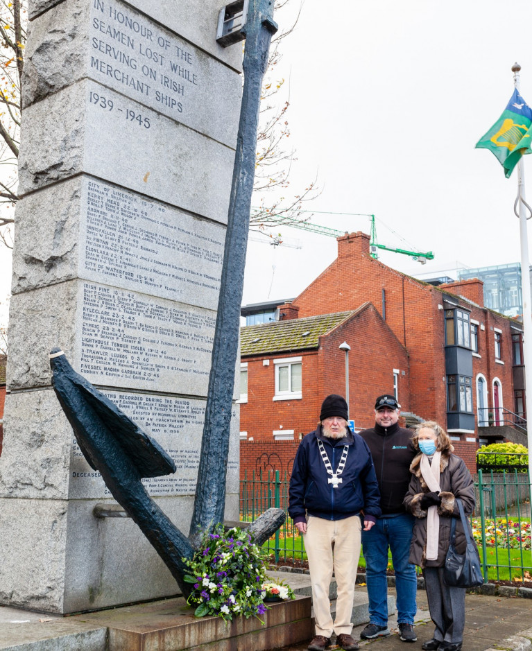 Joe Varley, president of the Maritime Institute of Ireland attending a low-key ceremony to mark the annual Irish Seaman's National Memorial in Dublin's City Quay. The event is to remember Irish Seafarers lost during World War II. 