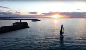 Paul O&#039;Higgins Rockabill II approaches the ISORA finish line at Dun Laoghaire Harbour on Saturday. See drone video below.