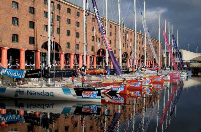The Clipper Race fleet lined up at Liverpool’s Albert Dock
