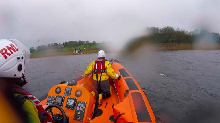 The scene at Portumna during the rescue of three people from a motorboat