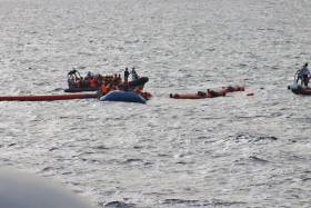 The Naval Service aided the rescue of migrants from a rubber vessel off Libya this morning