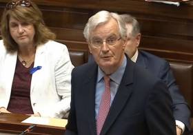 Michel Barnier addressing Dail Eireann, Ireland&#039;s parliament at the Houses of the Oireachtas