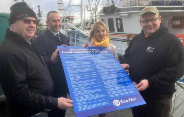 Liadh Ní Riada MEP and Councillor Paul Hayes meeting with fishermen in Castletownbere for the launch of The Charter for Fishers, Coastal Communities and the Island