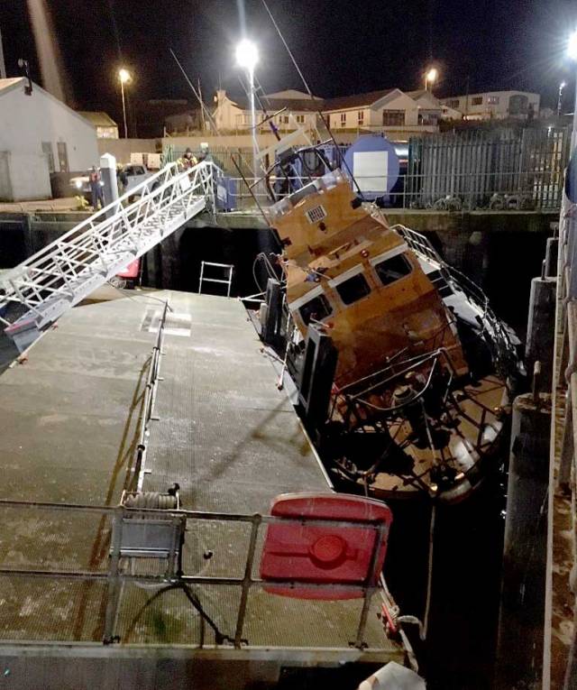 Dunmore East's Trent class lifeboat sustained damage after another boat is thought to have collided the pontoon it was moored alongside
