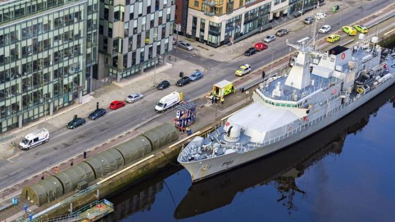 Helping Out: Army-style field hospitals to be used in worst-case scenario. AFLOAT adds note the tents on the quayside of the Naval Service offshore patrol vessel L.E. Samuel Beckett berthed in Dublin on the Liffey 