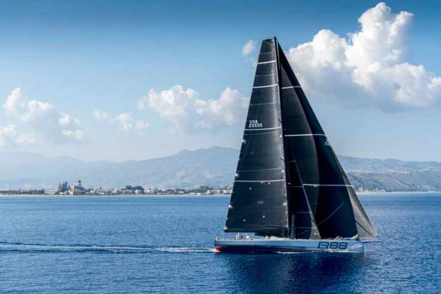 George David’s Rambler (USA) exited the Messina Strait just before midday and double-headed reached towards Stromboli in a predominantly easterly wind. 
