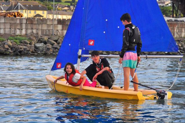 Sailing on a summer’s evening. During July, Wicklow SC have been introducing the special needs members of the Blue Dolphin Club to boats and sailing