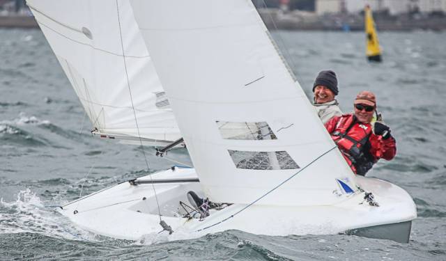 Ken Dumpleton and John McAree are competing in the Flying Fifteen Frostbite series
