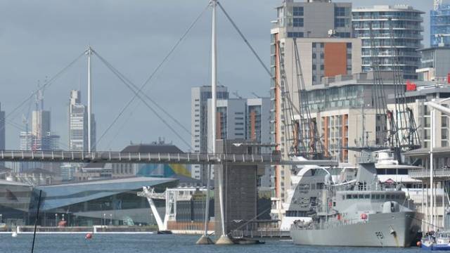 Attending the DSEI Fair is LE Samuel Beckett which berthed at the ExCel centre in London's east Docklands
